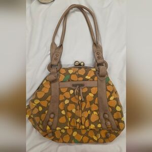 Hayden Harnett Canvas Leather Tote Bag Kiss Lock Multicolor Print Missing Strap